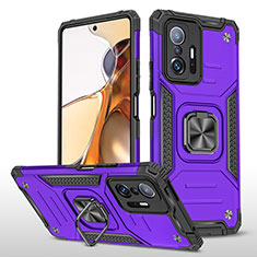 Funda Bumper Silicona y Plastico Mate Carcasa con Magnetico Anillo de dedo Soporte MQ1 para Xiaomi Mi 11T 5G Morado