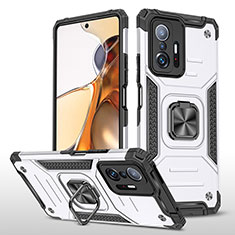 Funda Bumper Silicona y Plastico Mate Carcasa con Magnetico Anillo de dedo Soporte MQ1 para Xiaomi Mi 11T 5G Plata