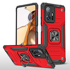 Funda Bumper Silicona y Plastico Mate Carcasa con Magnetico Anillo de dedo Soporte MQ1 para Xiaomi Mi 11T 5G Rojo