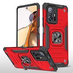 Funda Bumper Silicona y Plastico Mate Carcasa con Magnetico Anillo de dedo Soporte MQ1 para Xiaomi Mi 11T Pro 5G Rojo