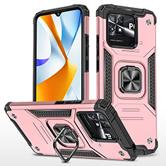 Funda Bumper Silicona y Plastico Mate Carcasa con Magnetico Anillo de dedo Soporte MQ1 para Xiaomi Poco C40 Oro Rosa