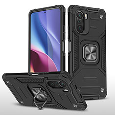 Funda Bumper Silicona y Plastico Mate Carcasa con Magnetico Anillo de dedo Soporte MQ1 para Xiaomi Poco F3 5G Negro