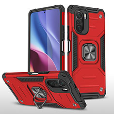 Funda Bumper Silicona y Plastico Mate Carcasa con Magnetico Anillo de dedo Soporte MQ1 para Xiaomi Poco F3 5G Rojo