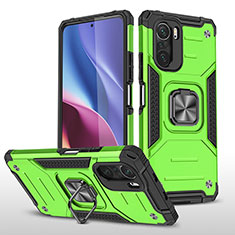 Funda Bumper Silicona y Plastico Mate Carcasa con Magnetico Anillo de dedo Soporte MQ1 para Xiaomi Poco F3 5G Verde