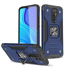 Funda Bumper Silicona y Plastico Mate Carcasa con Magnetico Anillo de dedo Soporte MQ1 para Xiaomi Poco M2 Azul