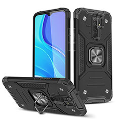 Funda Bumper Silicona y Plastico Mate Carcasa con Magnetico Anillo de dedo Soporte MQ1 para Xiaomi Poco M2 Negro