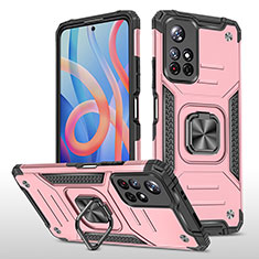 Funda Bumper Silicona y Plastico Mate Carcasa con Magnetico Anillo de dedo Soporte MQ1 para Xiaomi Poco M4 Pro 5G Oro Rosa