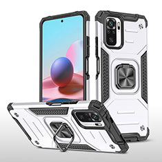 Funda Bumper Silicona y Plastico Mate Carcasa con Magnetico Anillo de dedo Soporte MQ1 para Xiaomi Poco M5S Plata