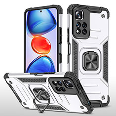 Funda Bumper Silicona y Plastico Mate Carcasa con Magnetico Anillo de dedo Soporte MQ1 para Xiaomi Poco X4 NFC Plata