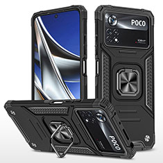 Funda Bumper Silicona y Plastico Mate Carcasa con Magnetico Anillo de dedo Soporte MQ1 para Xiaomi Poco X4 Pro 5G Negro