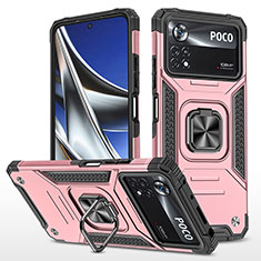 Funda Bumper Silicona y Plastico Mate Carcasa con Magnetico Anillo de dedo Soporte MQ1 para Xiaomi Poco X4 Pro 5G Oro Rosa