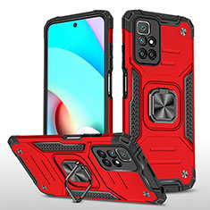 Funda Bumper Silicona y Plastico Mate Carcasa con Magnetico Anillo de dedo Soporte MQ1 para Xiaomi Redmi 10 4G Rojo