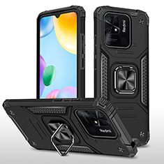 Funda Bumper Silicona y Plastico Mate Carcasa con Magnetico Anillo de dedo Soporte MQ1 para Xiaomi Redmi 10 India Negro