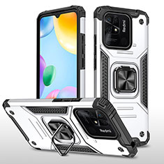 Funda Bumper Silicona y Plastico Mate Carcasa con Magnetico Anillo de dedo Soporte MQ1 para Xiaomi Redmi 10 Power Plata