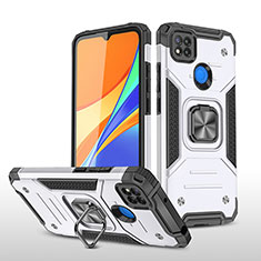 Funda Bumper Silicona y Plastico Mate Carcasa con Magnetico Anillo de dedo Soporte MQ1 para Xiaomi Redmi 9 Activ Plata