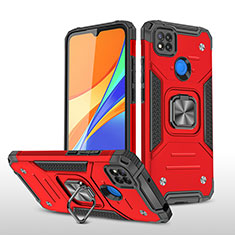 Funda Bumper Silicona y Plastico Mate Carcasa con Magnetico Anillo de dedo Soporte MQ1 para Xiaomi Redmi 9 Activ Rojo