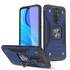 Funda Bumper Silicona y Plastico Mate Carcasa con Magnetico Anillo de dedo Soporte MQ1 para Xiaomi Redmi 9 Prime India Azul