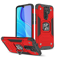 Funda Bumper Silicona y Plastico Mate Carcasa con Magnetico Anillo de dedo Soporte MQ1 para Xiaomi Redmi 9 Prime India Rojo