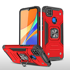 Funda Bumper Silicona y Plastico Mate Carcasa con Magnetico Anillo de dedo Soporte MQ1 para Xiaomi Redmi 9C Rojo