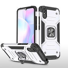 Funda Bumper Silicona y Plastico Mate Carcasa con Magnetico Anillo de dedo Soporte MQ1 para Xiaomi Redmi 9i Plata