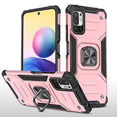 Funda Bumper Silicona y Plastico Mate Carcasa con Magnetico Anillo de dedo Soporte MQ1 para Xiaomi Redmi Note 10 5G Oro Rosa