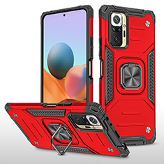 Funda Bumper Silicona y Plastico Mate Carcasa con Magnetico Anillo de dedo Soporte MQ1 para Xiaomi Redmi Note 10 Pro Max Rojo