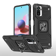 Funda Bumper Silicona y Plastico Mate Carcasa con Magnetico Anillo de dedo Soporte MQ1 para Xiaomi Redmi Note 10S 4G Negro