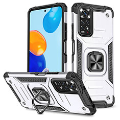 Funda Bumper Silicona y Plastico Mate Carcasa con Magnetico Anillo de dedo Soporte MQ1 para Xiaomi Redmi Note 11 4G (2022) Plata