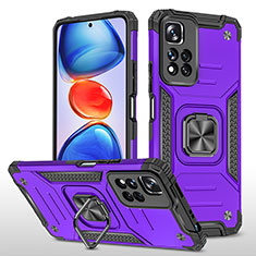 Funda Bumper Silicona y Plastico Mate Carcasa con Magnetico Anillo de dedo Soporte MQ1 para Xiaomi Redmi Note 11 Pro+ Plus 5G Morado