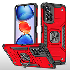 Funda Bumper Silicona y Plastico Mate Carcasa con Magnetico Anillo de dedo Soporte MQ1 para Xiaomi Redmi Note 11 Pro+ Plus 5G Rojo