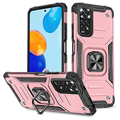 Funda Bumper Silicona y Plastico Mate Carcasa con Magnetico Anillo de dedo Soporte MQ1 para Xiaomi Redmi Note 11S 4G Oro Rosa