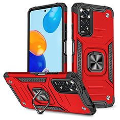 Funda Bumper Silicona y Plastico Mate Carcasa con Magnetico Anillo de dedo Soporte MQ1 para Xiaomi Redmi Note 11S 4G Rojo