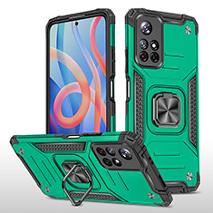 Funda Bumper Silicona y Plastico Mate Carcasa con Magnetico Anillo de dedo Soporte MQ1 para Xiaomi Redmi Note 11S 5G Verde Noche