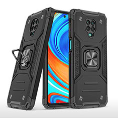 Funda Bumper Silicona y Plastico Mate Carcasa con Magnetico Anillo de dedo Soporte MQ1 para Xiaomi Redmi Note 9 Pro Max Negro