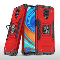 Funda Bumper Silicona y Plastico Mate Carcasa con Magnetico Anillo de dedo Soporte MQ1 para Xiaomi Redmi Note 9 Pro Max Rojo