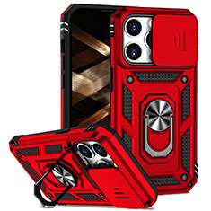 Funda Bumper Silicona y Plastico Mate Carcasa con Magnetico Anillo de dedo Soporte MQ2 para Apple iPhone 14 Pro Max Rojo