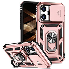 Funda Bumper Silicona y Plastico Mate Carcasa con Magnetico Anillo de dedo Soporte MQ2 para Apple iPhone 16 Pro Max Oro Rosa