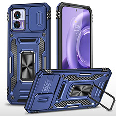 Funda Bumper Silicona y Plastico Mate Carcasa con Magnetico Anillo de dedo Soporte MQ2 para Motorola Moto Edge 30 Lite 5G Azul