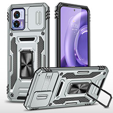 Funda Bumper Silicona y Plastico Mate Carcasa con Magnetico Anillo de dedo Soporte MQ2 para Motorola Moto Edge 30 Lite 5G Plata