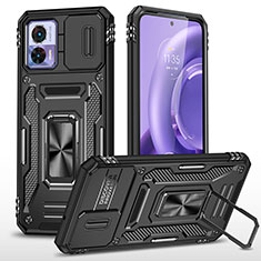 Funda Bumper Silicona y Plastico Mate Carcasa con Magnetico Anillo de dedo Soporte MQ2 para Motorola Moto Edge 30 Neo 5G Negro