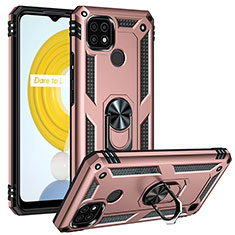 Funda Bumper Silicona y Plastico Mate Carcasa con Magnetico Anillo de dedo Soporte MQ2 para Realme C21 Oro Rosa