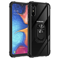 Funda Bumper Silicona y Plastico Mate Carcasa con Magnetico Anillo de dedo Soporte MQ2 para Samsung Galaxy A10e Negro