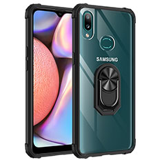 Funda Bumper Silicona y Plastico Mate Carcasa con Magnetico Anillo de dedo Soporte MQ2 para Samsung Galaxy A10s Negro