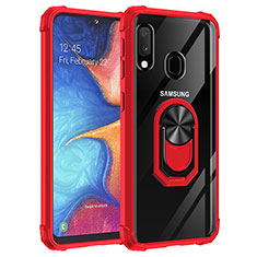 Funda Bumper Silicona y Plastico Mate Carcasa con Magnetico Anillo de dedo Soporte MQ2 para Samsung Galaxy A20e Rojo