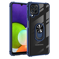 Funda Bumper Silicona y Plastico Mate Carcasa con Magnetico Anillo de dedo Soporte MQ2 para Samsung Galaxy A22 4G Azul