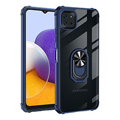 Funda Bumper Silicona y Plastico Mate Carcasa con Magnetico Anillo de dedo Soporte MQ2 para Samsung Galaxy A22 5G Azul