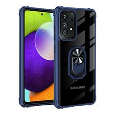 Funda Bumper Silicona y Plastico Mate Carcasa con Magnetico Anillo de dedo Soporte MQ2 para Samsung Galaxy A32 4G Azul