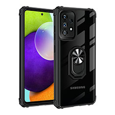 Funda Bumper Silicona y Plastico Mate Carcasa con Magnetico Anillo de dedo Soporte MQ2 para Samsung Galaxy A32 4G Negro