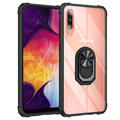 Funda Bumper Silicona y Plastico Mate Carcasa con Magnetico Anillo de dedo Soporte MQ2 para Samsung Galaxy A50 Negro