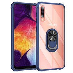 Funda Bumper Silicona y Plastico Mate Carcasa con Magnetico Anillo de dedo Soporte MQ2 para Samsung Galaxy A50S Azul